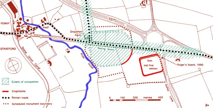 Area of Magnovinium (hatched green) in relation to modern road system.