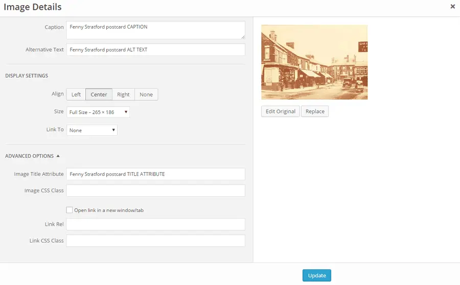 Data for the Fenny Stratford postcard image below How WordPress holds image data